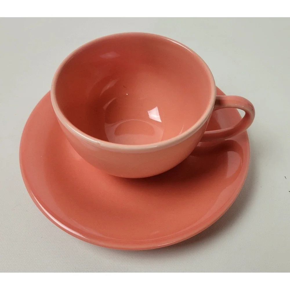 Pottery Barn Colors‎ Salmon Pink Ceramic Cup and Saucer Set 10oz